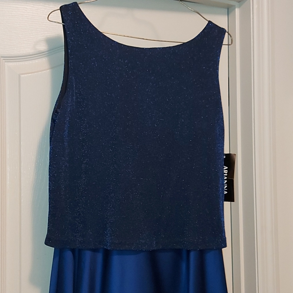 Full length sleeveless royal blue dress